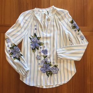 Embroidered Striped Peasant Blouse